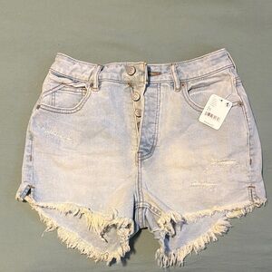 Free People Light Blue Frayed Jean Shorts New with Tag